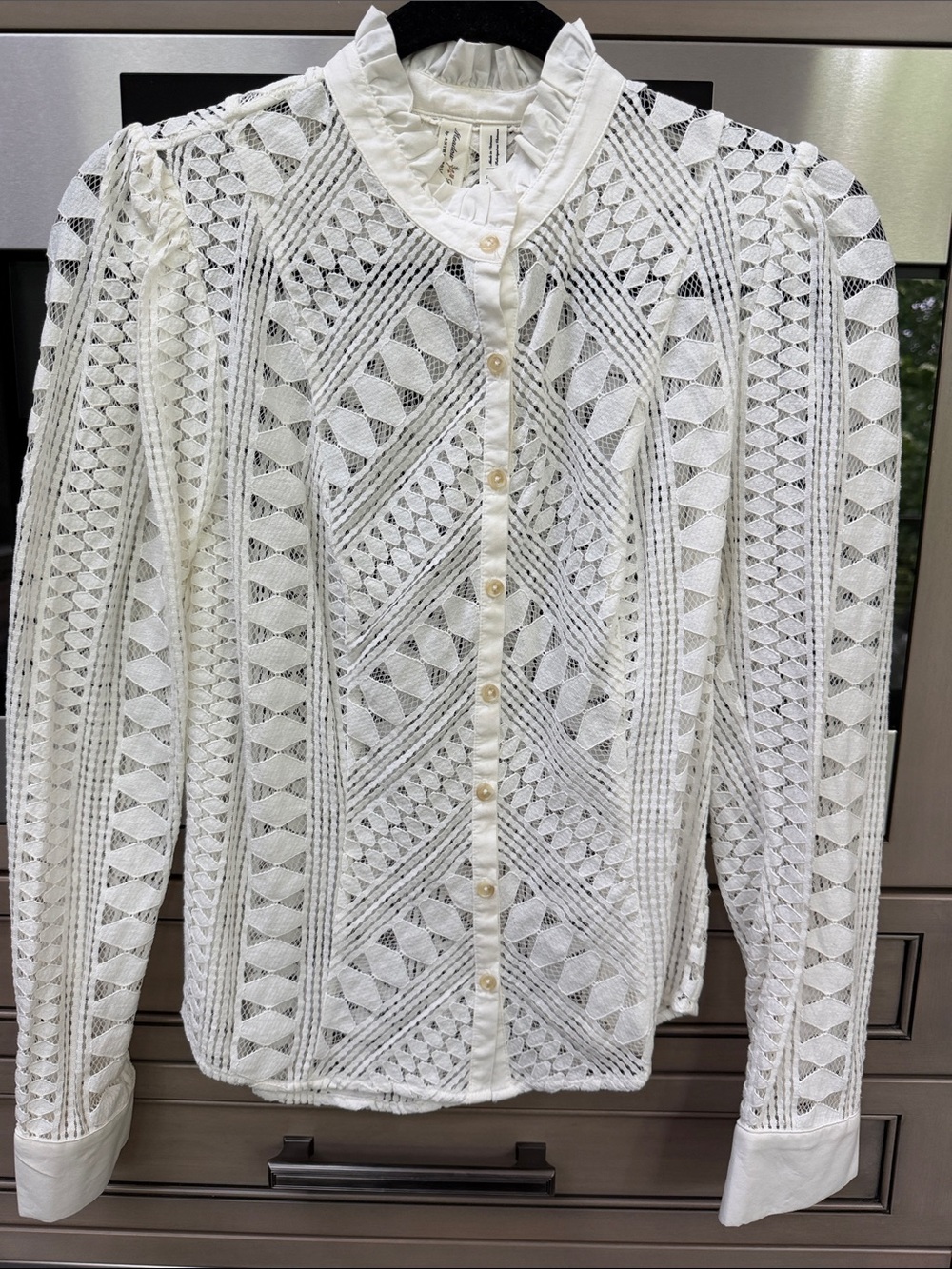 Anthropologie White Crochet Lace Button-Front Blouse Sz 6 M